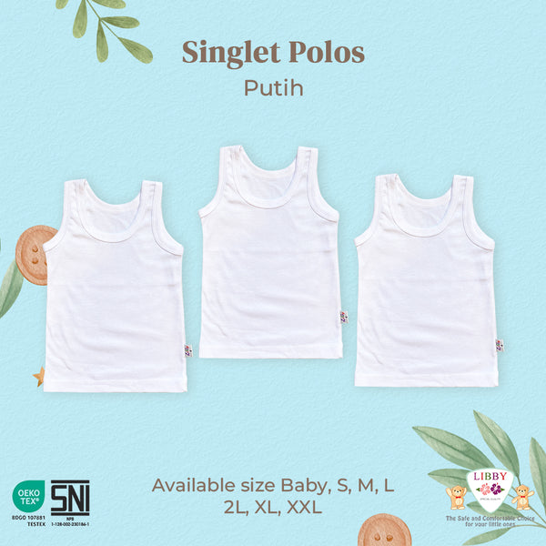 LIBBY Singlet Kaos Kutang Bayi & Anak Polos Putih / kaos dalam anak (1 pcs) SML