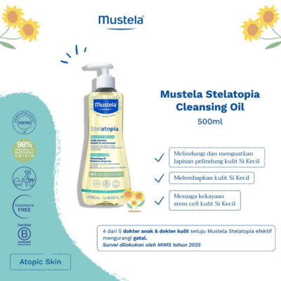 Mustela Stelatopia Cleansing Oil 500 ml - Sabun Mandi Bayi Kulit Atopik - Fragrance FREE thumbnail 2