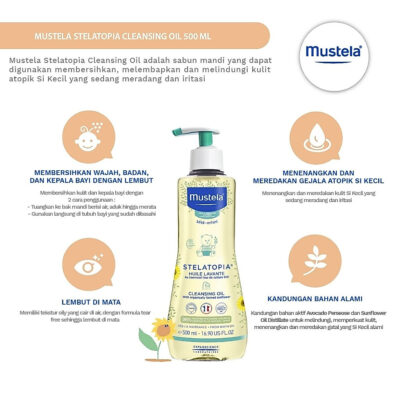 Mustela Stelatopia Cleansing Oil 500 ml - Sabun Mandi Bayi Kulit Atopik - Fragrance FREE thumbnail 3