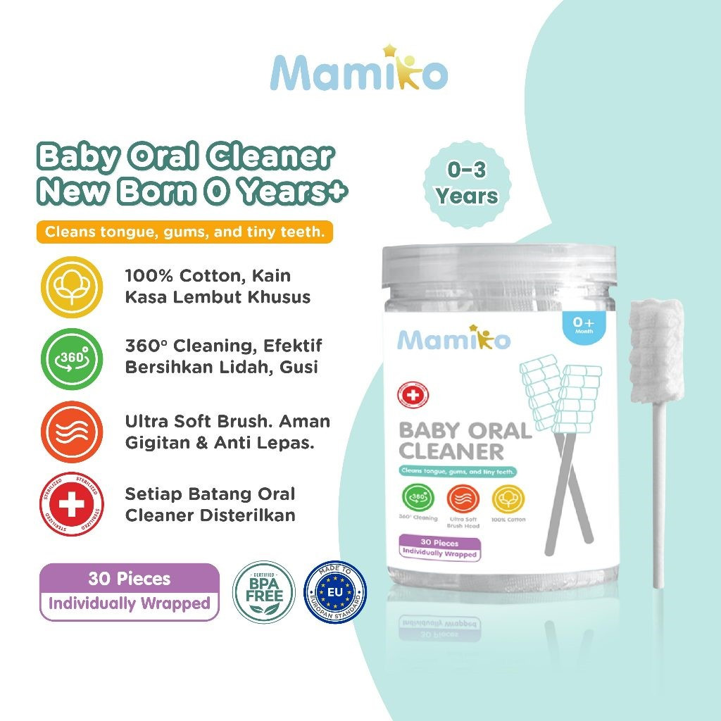 Mamiko Baby Oral Cleaner - Pembersih Mulut Bayi New Born Isi 30 PCS - Aman Digunakan Untuk Bayi 0-3 Tahun