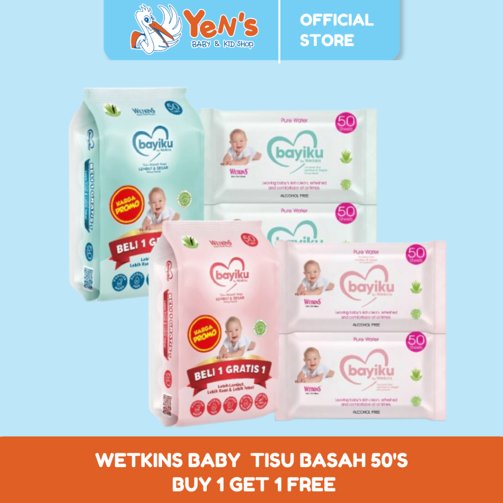 WETKINS Baby Wet Wipes Pure Water Pink / Blue 50's Buy 1 Get 1 Free