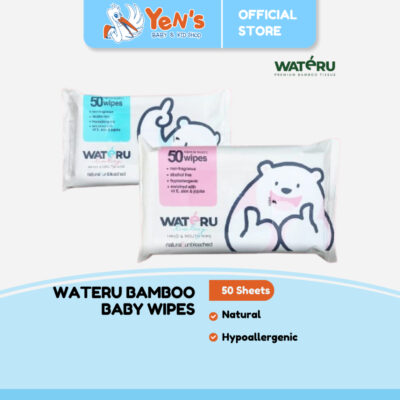 WATERU Bamboo Baby Wipes / Tisu Basah Bambu Hand & Mouth 50s (1 pack)