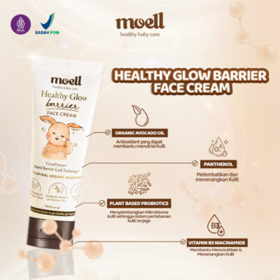Moell Face Cream Healthy Glow Barrier Face Cream 40gr - Pelembab Wajah Bayi - Plant Based Probiotics Suitable For Sensitive Skin thumbnail 4