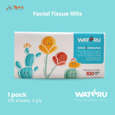 Wateru Facial Tissue 100 sheets, 3 ply | Natural & Unbleached | Wateru Premium Bamboo Tissue