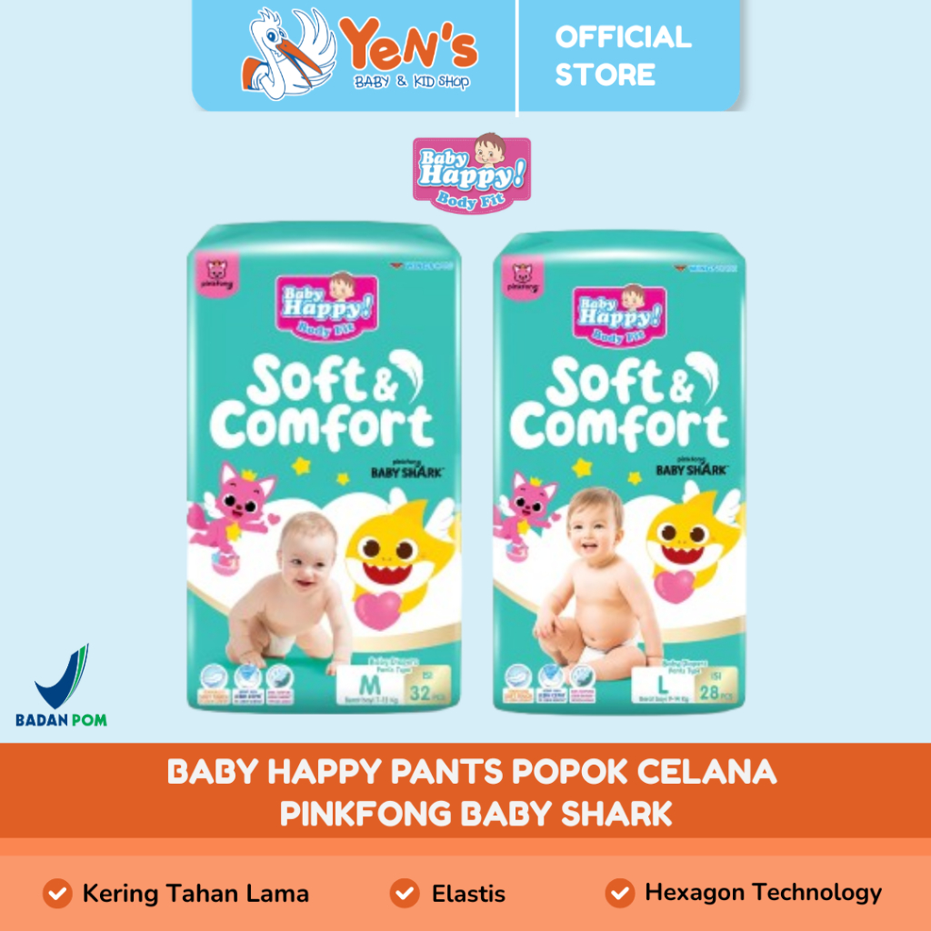 Baby Happy Pants - Popok Celana Pinkfong Baby Shark M 32 , L28