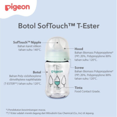 PIGEON BOTOL T-ESTER WIDE NECK BPP 200ML LIGHT GREEN W/ SOFTOUCH NIPPLE thumbnail 3