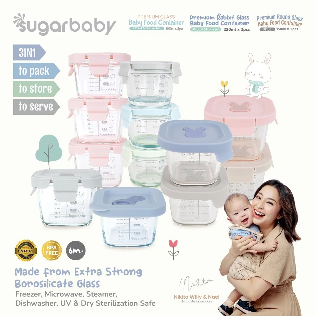 SugarBaby Premium Glass Jar Baby Food Container 3 pcs BPA FREE / Peralatan Makan Bayi MPASI