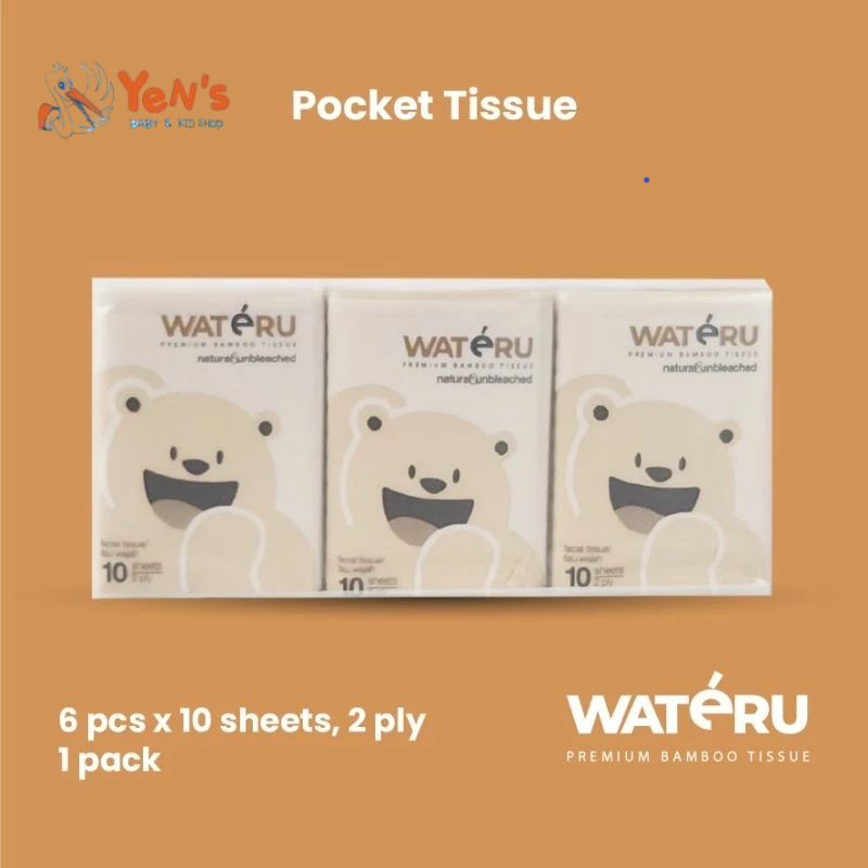 Wateru Pocket Facial Tissue - Pocket 6x10's - Wateru Premium Bamboo Tissue