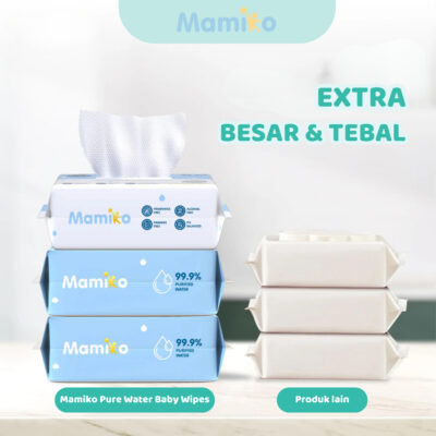 Mamiko Pure Water Baby Wipes - Tisu Basah Bayi 80s (1 Pack) / 50s (2 Pack)- 99,9% Air Murni thumbnail 8