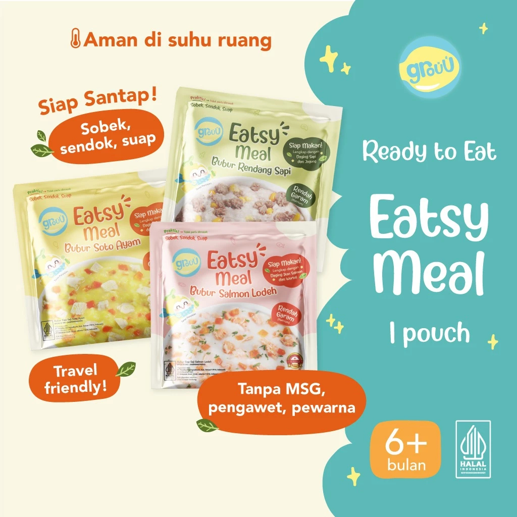 Grouu - Eatsy Meals - Bubur bayi instan atau siap saji, MPASI 6 bulan+ HALAL