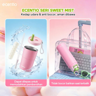 Ecentio tumbler aesthetic premium Stainless Steel & Aluminium portable 500ml/750ml Sweet Mist Series thumbnail 3