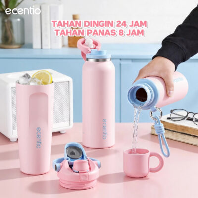 ECENTIO Tumbler Olahraga Stainless 316 600ml 650ml 900ml Botol Portable Anti Bocor Tahan Dingin24Jam thumbnail 5