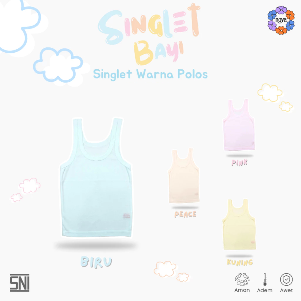 NOVA Singlet Bayi & Anak - Singlet Polos Warna Anak Unisex (1 Pcs)
