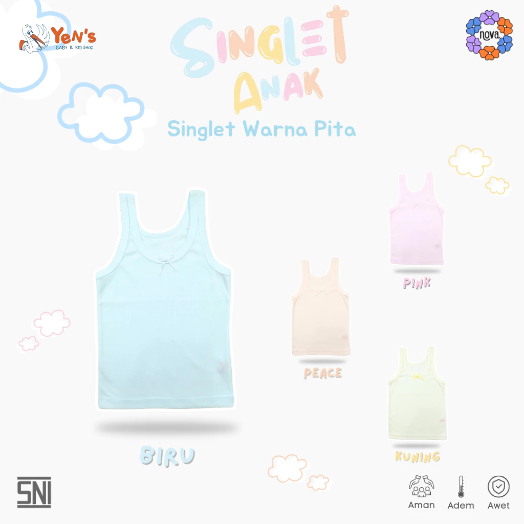 NOVA Singlet Bayi & Anak Perempuan - Singlet Pita Warna (1Pcs) SNI