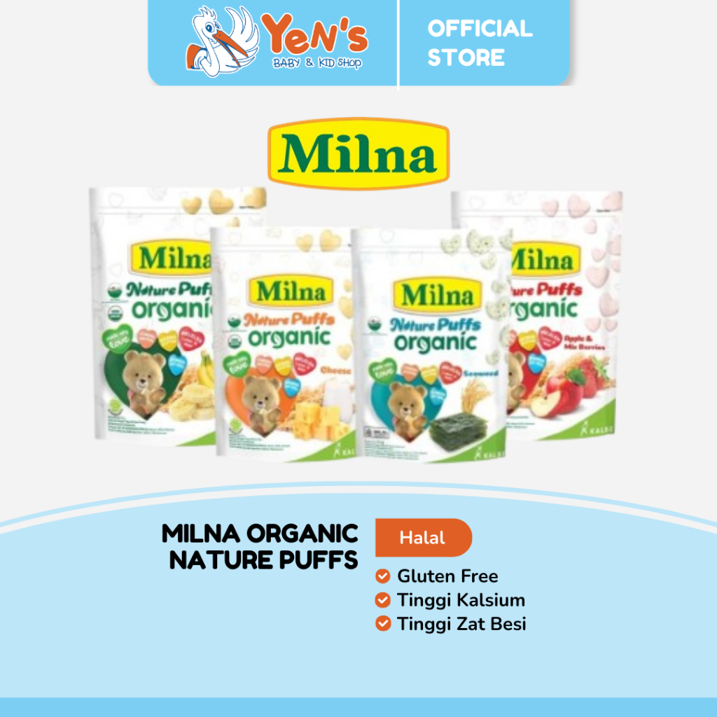 Milna Organic Nature Puffs - Camilan Bayi Bebas Gluten & Tinggi Kalsium