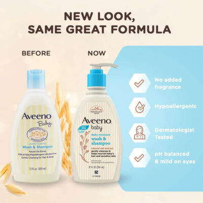 Aveeno Baby Daily Moisture Wash & Shampoo 354mL - Sabun & Shampoo Bayi untuk Kulit Normal & Kering thumbnail 3