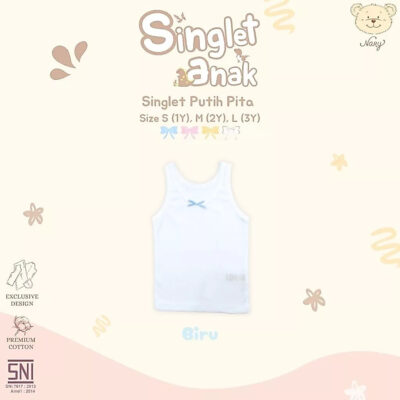 Nary Singlet Warna Putih Pita untuk Bayi dan Anak