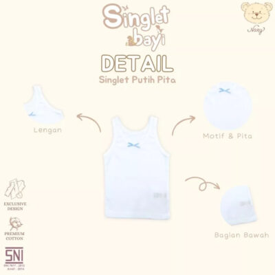 Nary Singlet Warna Putih Pita untuk Bayi dan Anak thumbnail 3
