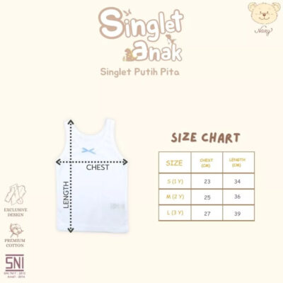Nary Singlet Warna Putih Pita untuk Bayi dan Anak thumbnail 5
