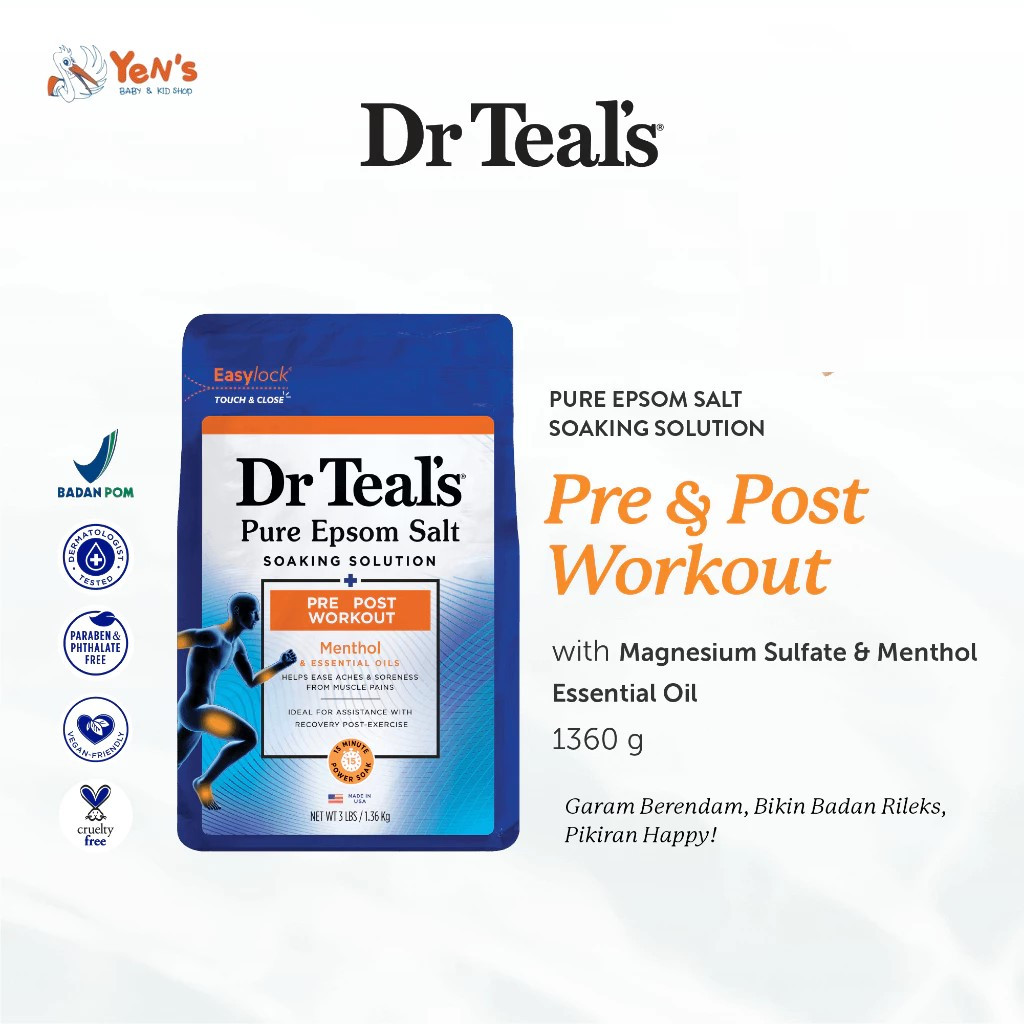 Dr Teal's Pure Epsom Salt Soaks/Garam Berendam - Magnesium Sulfate & Menthol 1360 G