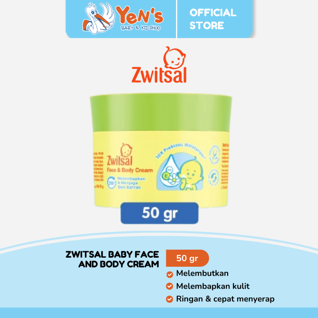 ZWITSAL Baby Face and Body Cream 50 gr - 10X Prebiotic Moisturizer,Chamomile,Vit E Melembutkan Kulit