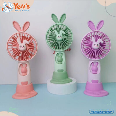 LED Cartoon Fan Kipas Angin Mini Kelinci Handheld Portable HQ-38A