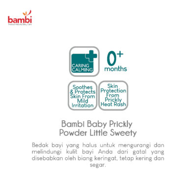 Bambi Baby Powder Prickly Heat 100gr | Bedak Tabur Khusus Biang Keringat Bayi Kulit Normal -Sensitif thumbnail 4