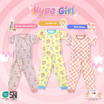 LIBBY Setelan Oblong Pendek Celana Panjang Motif Hype Girl (1 stel)