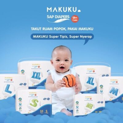MAKUKU Slim Care NB36 S34 M32 L30 XL28 XXL26 SAP Diapers | Popok Bayi Tipis Extra Dry Anti Gumpal