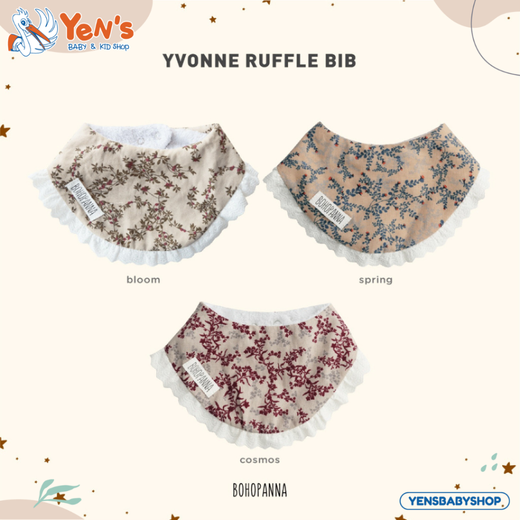 Bohopanna Yvonne Bib Ruffle Slabber Celemek Makan Bayi Bahan Katun Lembut Menyerap Anti Air