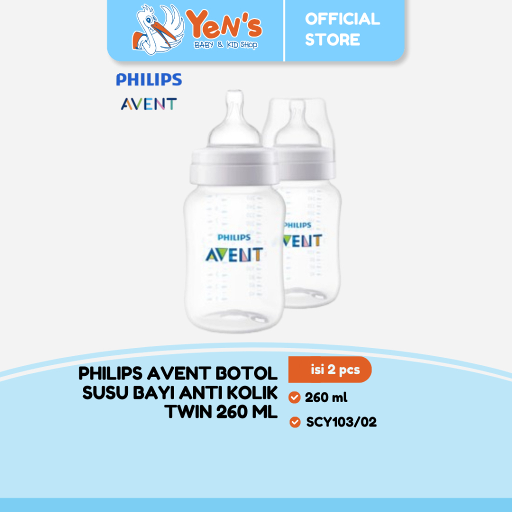 Philips Avent Botol Susu Bayi Anti Kolik Twin 260 ml SCY103/02 - Secara Klinis Mengurangi Kolik