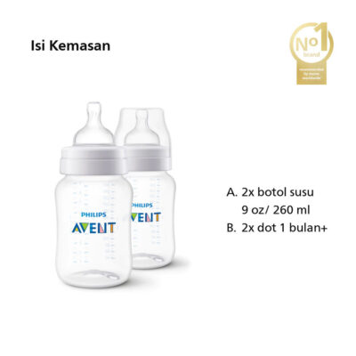 Philips Avent Botol Susu Bayi Anti Kolik Twin 260 ml SCY103/02 - Secara Klinis Mengurangi Kolik thumbnail 2
