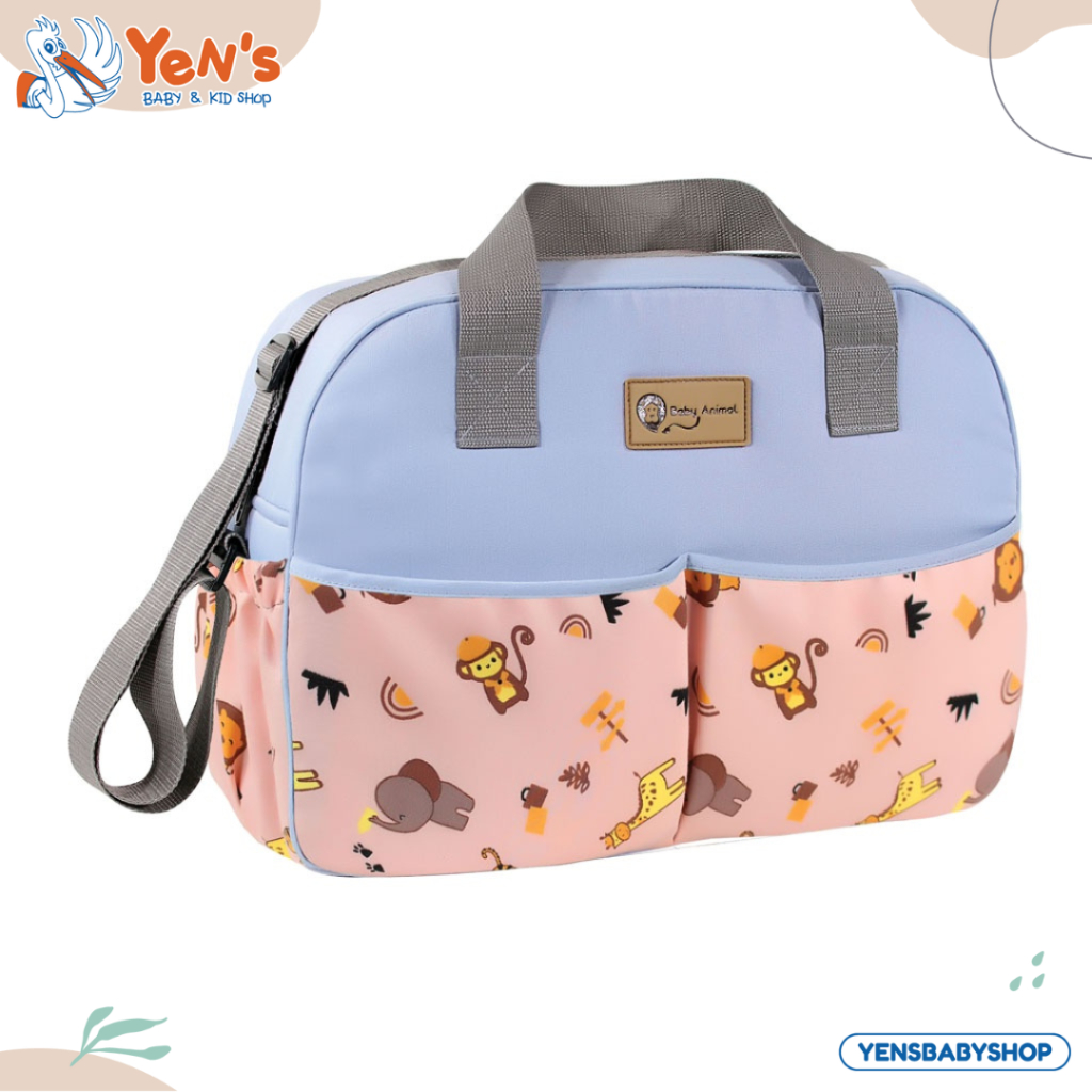 Tas Besar Baby Animal Safari Tas Perlengkapan Bayi Motif Hewan Lucu Kapasitas Besar Multifungsi BAT1301