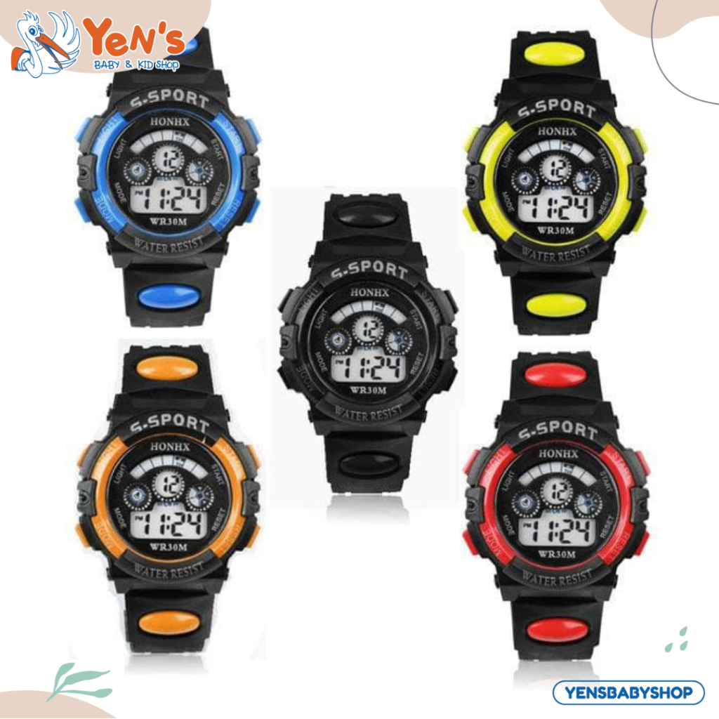 S-Sport Jam Tangan Anak Digital Anti Air Sporty Tali Karet Jam Tangan Anak Laki-Laki Perempuan