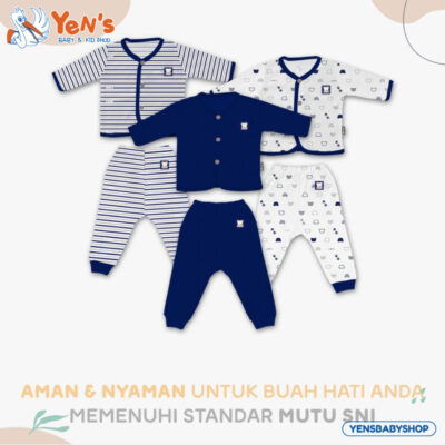 Fluffy Stelan Baju Bayi Lengan Panjang Celana Panjang Bold Setelan Newborn Laki Perempuan Navy S M L SBJJSB
