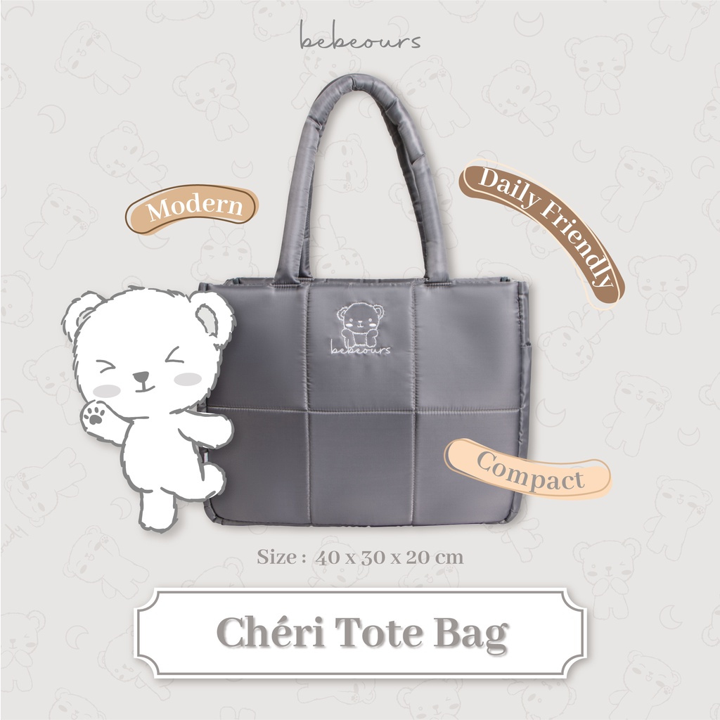 Bebeours Cheri Puff Totebag - Tas Bayi / Diaper Bag - Black / Grey