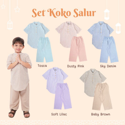 Yobebee Setelan Koko Salur Anak Laki Laki - Baju Muslim One Set Koko Eid Series