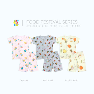 BONBINZOO - FOOD FESTIVAL SERIES Setelan Bayi Baju Celana Pendek Kancing Depan 0 -12 Bulan thumbnail 2