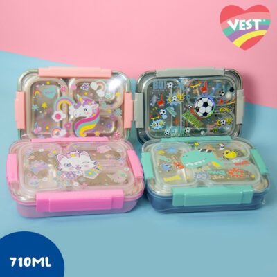 VEST stainless bento sekat 3 710ml / tempat makan anak U2086