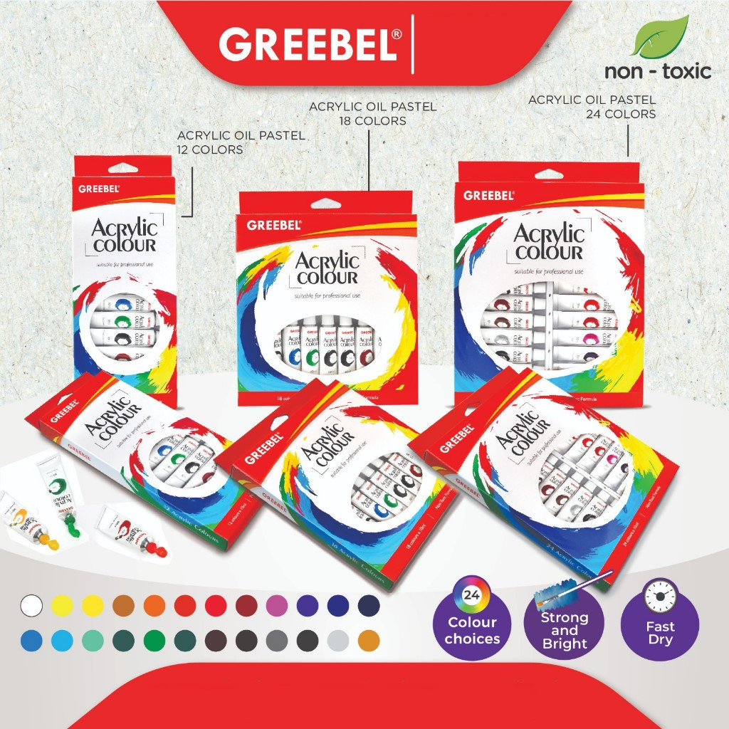 GREEBEL ACRYLIC COLOUR PAINTING 10 ML / melukis art & proffesional tidak beracun cerah
