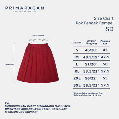 Rok seragam sekolah sd merah pendek rempel lipit atas ban pinggang karet - primaragam thumbnail 5