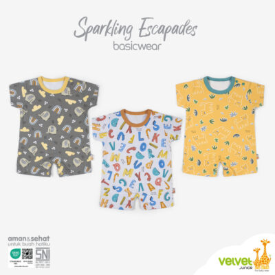 Velvet Junior Jumper Bayi Bodysuit Segiempat - BasicWear Sparkling Escapades 0-3 bln