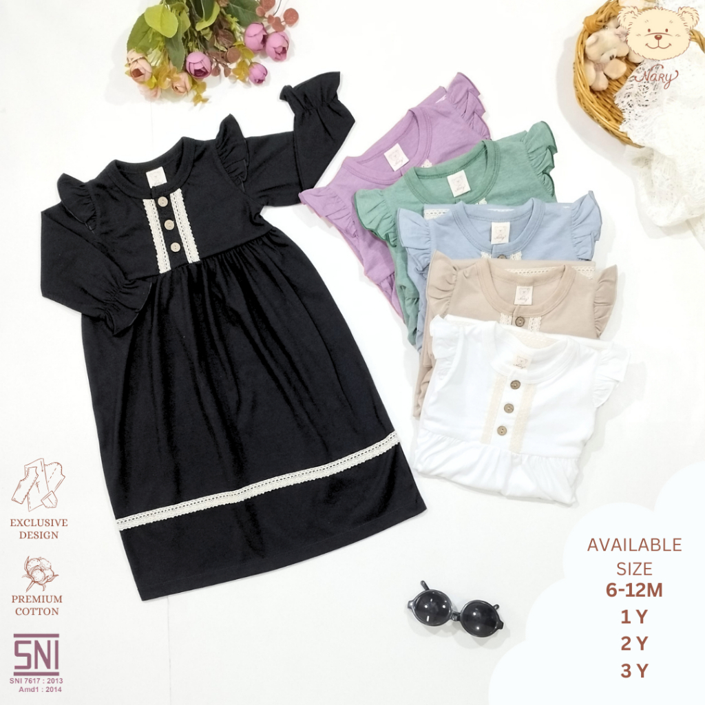 NARY Zahra Gamis - Gamis Pakaian Muslim Bayi dan Anak Perempuan 6 Bulan - 3 Tahun ( 1 Pcs)