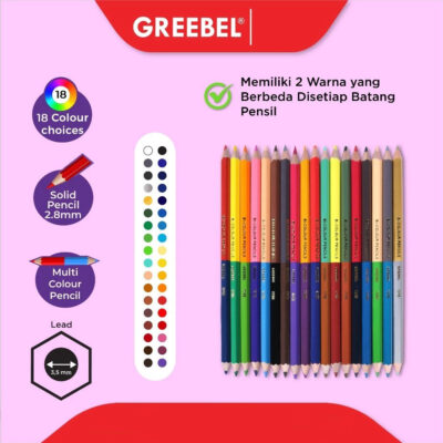 GREEBEL Pensil Warna 7212 BI COLOUR ISI 12 /18 - Coloring / Colour Pencils Cerah tidak beracun thumbnail 8