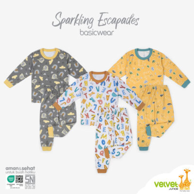 Velvet Junior Setelan Baju Anak Kancing Pundak Panjang Celana Panjang - BasicWear Sparkling Escapades S - XXL