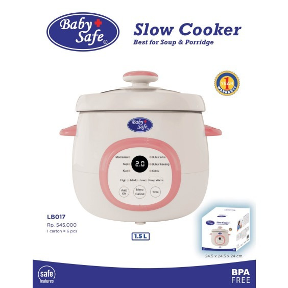 Baby Safe Digital Slow Cooker 1.5L / Alat Memasak MPASI LB017
