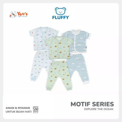 FLUFFY - Setelan Baju Pendek Celana Panjang Series Explore The Ocean - Lembut & Standart SNI ( 1 STEL )