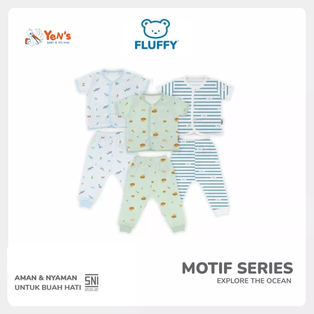 FLUFFY - Setelan Baju Pendek Celana Panjang Series Explore The Ocean - Lembut & Standart SNI ( 1 STEL )