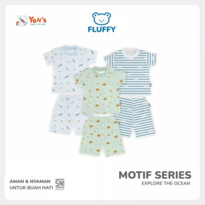 FLUFFY Setelan Oblong Pendek Celana Pendek Series Explore The Ocean - Lembut & Standart SNI (1 STEL)
