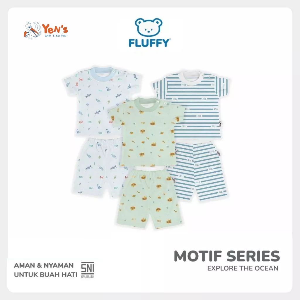 FLUFFY Setelan Oblong Pendek Celana Pendek Series Explore The Ocean - Lembut & Standart SNI (1 STEL)